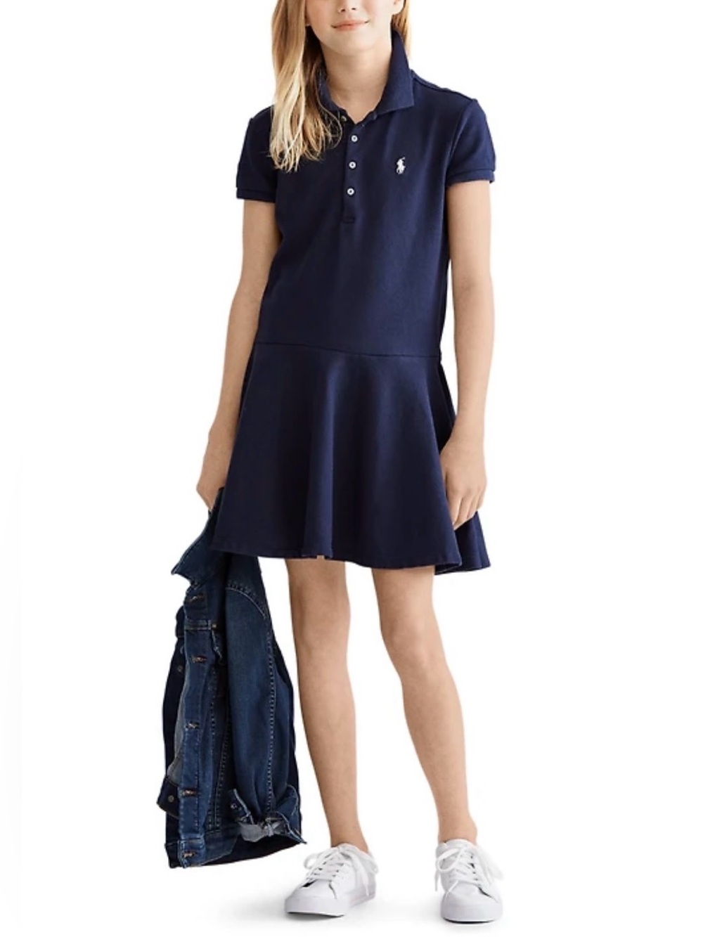 Polo by Ralph Lauren Girls’ Navy Short-Sleeve Polo Dress (Size: M 8-10)